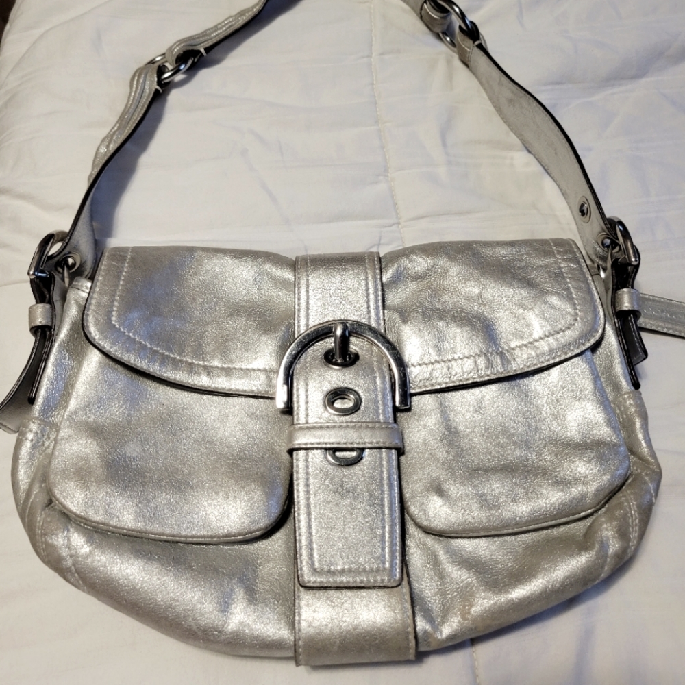Silver Leather Coach Purse